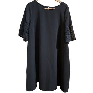 Lane Bryant Black Knit Career Dress With Lacy Billowy Sleeves.  Size 18/20